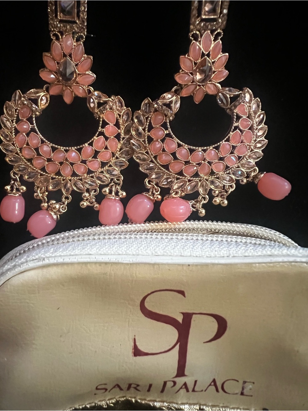 PALACE Pink and Gold Floral Chandbali Drop Earrings
